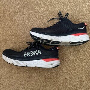 Navy blue and coral HOKA Bondi 7 running sneakers size women's 7.5